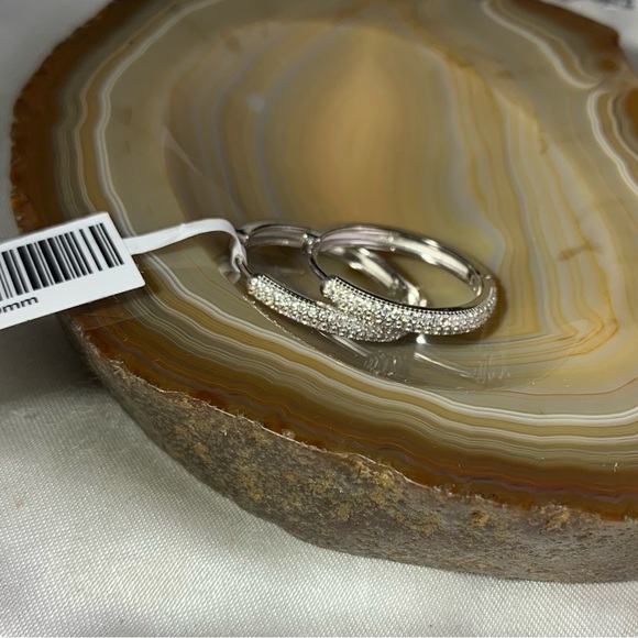 STERLING SILVER CZ 1" HOOP EARRINGS NEW - Picture 4 of 5